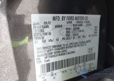 2008 Ford F-350 Fx4/Harley-Davidson/King Ranch/Lariat/Xl/Xlt z USA, uszkodzony, nr VIN 1FTSW31R58EC42366